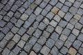 Granite cobblestone pavement forming textured background Karlin, Prague Royalty Free Stock Photo