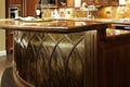 Granite counter tops and wood kitchen furniture. Royalty Free Stock Photo