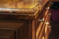Granite counter tops and wood kitchen furniture.