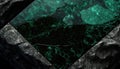 Granite and glass gemstone, dark green translucent structure between gray stones Royalty Free Stock Photo