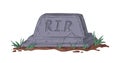 Granite gravestone with RIP or Rest in Peace inscription. Old cracked tomb with tombstone. Realistic headstone of