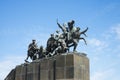 Granite monument to Chapaev in Samara, Russia. Sculptural composition of a group of soldiers.