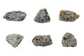 Set of Pegmatite granite rocks isolated on white background.