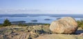 Granite rocks and view of Bar Harbor from Cadillac Mountain at Acadia National Park