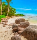 Granite rocks and white sand in Anse Consolation