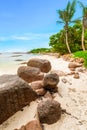 Granite rocks and white sand in Anse Consolation