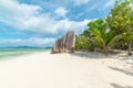 Granite rocks and white sand in Anse Source d\'Argent beach Royalty Free Stock Photo