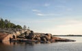 Granite rocks with woods of coastline and islands in North Europe, Baltic sea, gulf of Finland. Clean nordic nature Royalty Free Stock Photo