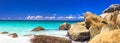 Granite rocky beaches of Seychelles, Praslin island Royalty Free Stock Photo