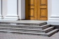 Granite steps of a staircase with a threshold at the entrance. Royalty Free Stock Photo