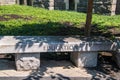 Granite stone bench with the word education chiseled into the edge of the seat. Royalty Free Stock Photo