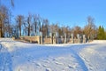 Granite terrace terrace Rusca in the Catherine Park in winter. Royalty Free Stock Photo