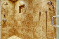 Granite tile wall trim in luxury bathroom