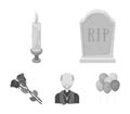 A granite tombstone with an inscription, a mourning candle, a pasteur, a priest, mourning roses. Funeral ceremony set