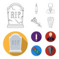 A granite tombstone with an inscription, a mourning candle, a pasteur, a priest, mourning roses. Funeral ceremony set