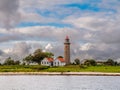 Granite tower of Fornaes lighthouse along Kattegat coast, Djursland, Midtjylland, Denmark Royalty Free Stock Photo