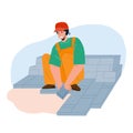 Granite Worker Laying Street Stone Pavers Vector