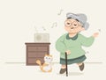 Granny cutely dancing on song. Modern granny funny color vector illustrations