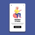 Granny Fitness Exercise Doing On Fit Ball Vector