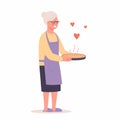 Granny in glasses holding a berry pie