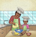 Granny and grand child cooking cake at kithcen illustration