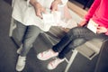 Granny and granddaughter holding flashcards playing games