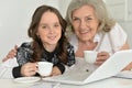 Granny with granddaughter using laptop Royalty Free Stock Photo