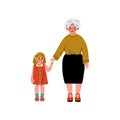 Granny and Her Granddaughter Standing and Holding Hands, Elderly Woman Daily Activity Vector Illustration