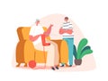 Granny Knitting Socks and Speaking with Grandchild. Little Boy Character Spend Time with Grandmother Listening Stories