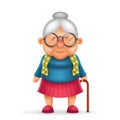 Granny Old Lady 3d Realistic Cartoon Character Design Isolated Vector Illustrator