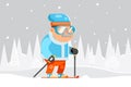 Granny Skiing Adult Skier Winter Sports Healthy Activities Old Age Female Character Cartoon Flat Design Vector