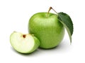 Granny smith apple with slice and leaf isolated Royalty Free Stock Photo