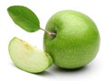 Granny smith apple with slice and leaf isolated Royalty Free Stock Photo