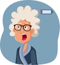 Tired Exhausted Senior Lady Yawning Vector Cartoon Illustration