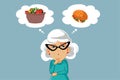 Senior Old Woman Thinking What to Eat Vector Cartoon Illustration Royalty Free Stock Photo