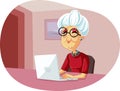 Granny Using Laptop Vector Cartoon Illustration