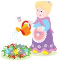 Granny watering flowers Royalty Free Stock Photo