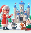 granny wear santa claus costume telling christmas fairy tales to children near a castle Royalty Free Stock Photo