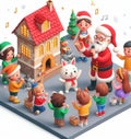 granny wear santa claus costume telling christmas fairy tales to children near a castle Royalty Free Stock Photo