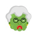 Granny zombie head isolated. Dead green grandmother monster. scary grandma