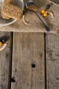 Granola bar and berry fruit on wooden table Royalty Free Stock Photo