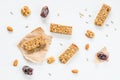 Granola bar or energy bar on white background Royalty Free Stock Photo