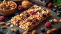 Granola bar with nuts and dry fruit berries Royalty Free Stock Photo