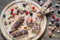 Granola bars with dried berries and chocolate Royalty Free Stock Photo