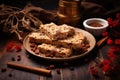 granola bars neatly arranged on a rustic plate