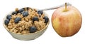 Granola blueberries bowl apple spoon healthy breakfast food Royalty Free Stock Photo