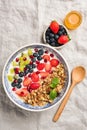 Granola bowl with berries, fruits and natural yogurt