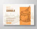Granola Cereal Label Template. Oatmeal Abstract Vector Packaging Design Layout. Modern Typography Banner with Hand Drawn Royalty Free Stock Photo