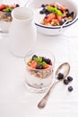 Granola with fresh berries in a blue bowl Royalty Free Stock Photo