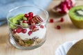 Granola with Greek yogurt ,Kiwi and Pomegranate Royalty Free Stock Photo